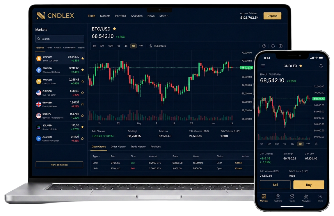 منصة CNDLEX للتداول على الحاسوب المحمول والهاتف الذكي